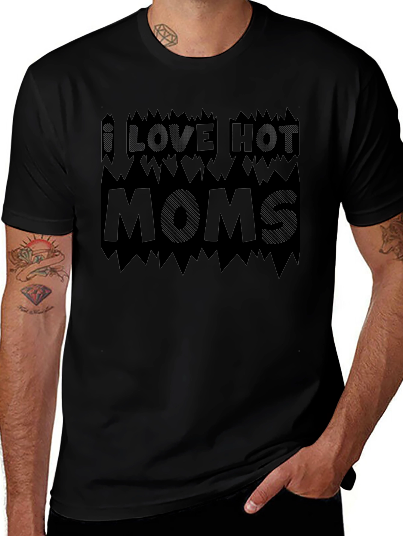 I Love Hot Moms Black Graphic Tee Shirt
