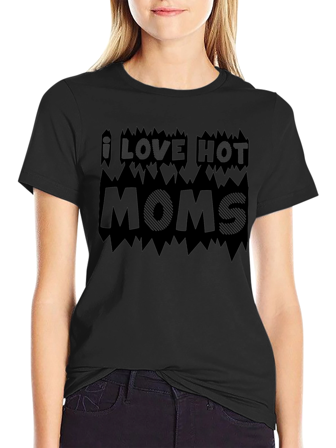 I Love Hot Moms Black Graphic Tee Shirt