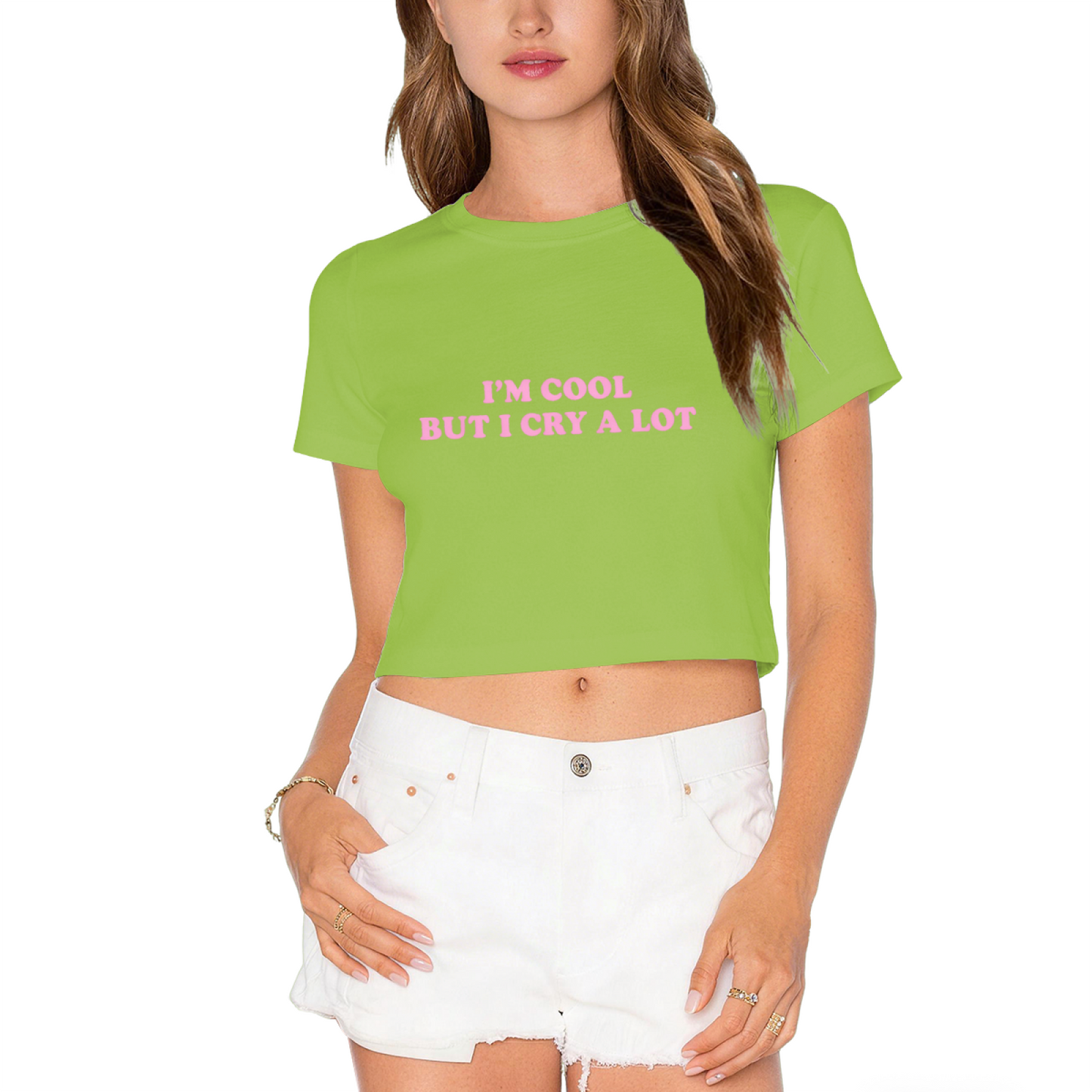 I¡¯m Cool But I Cry A Lot Soft Mood Grey Crop Top