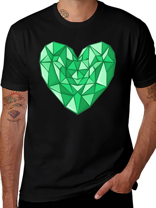 Geometric Emerald Heart Graphic Tee - Modern Style