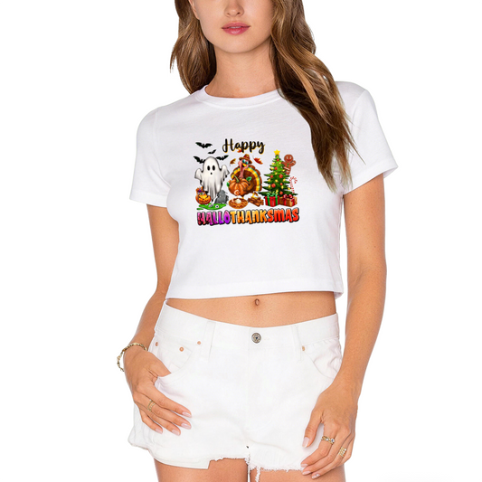 Happy Hallothanksmas Holiday Mashup Cropped T?Shirt