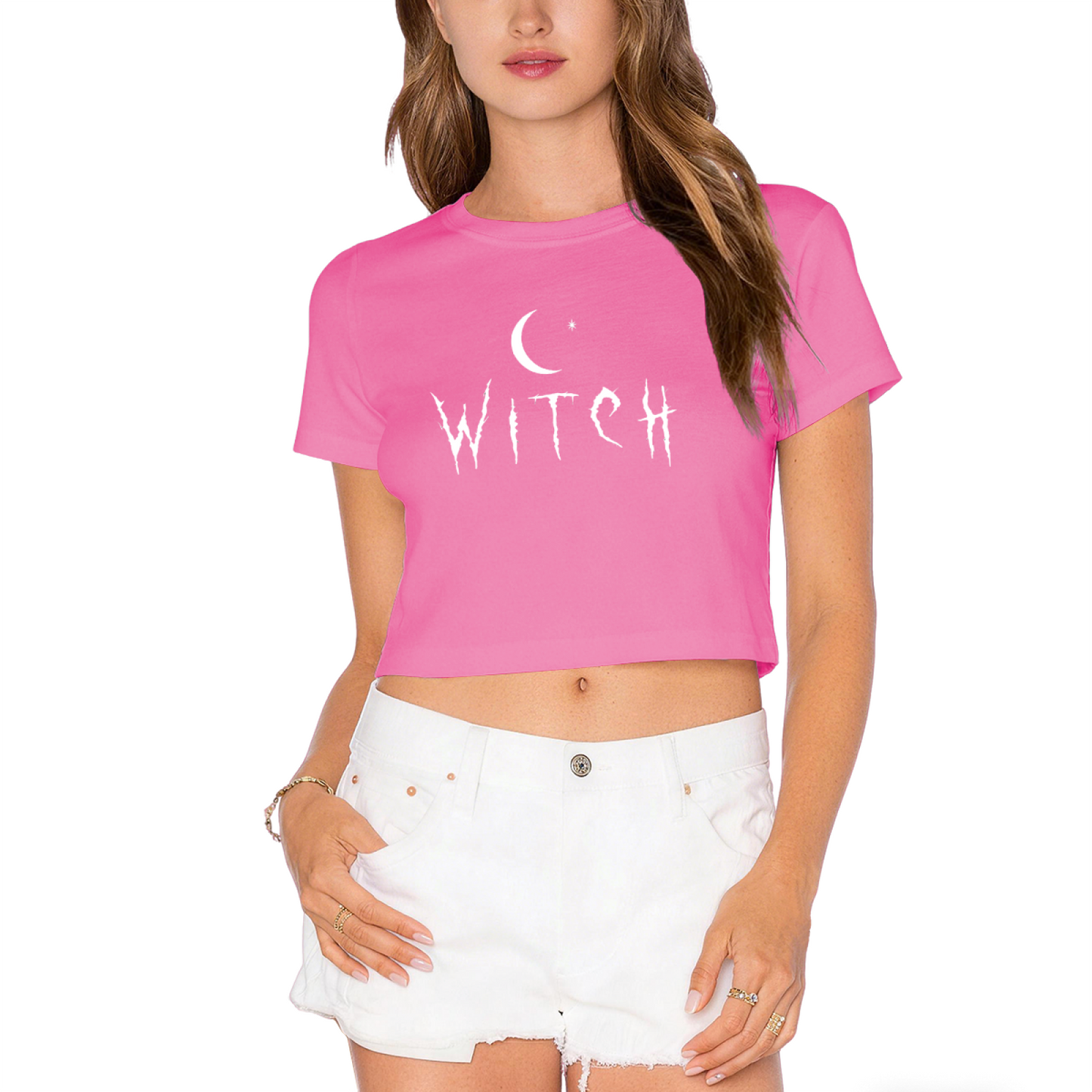Witch Crescent Moon Dark Gothic Black Crop Tee ¨C Halloween Spooky Women Top