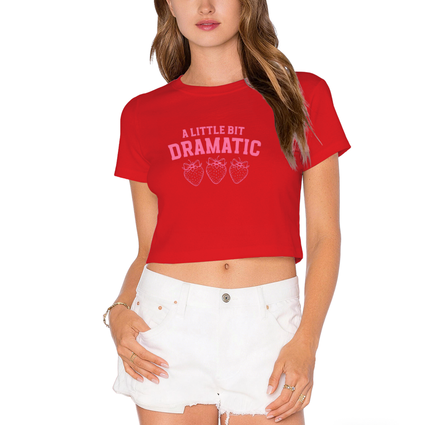 A Little Bit Dramatic Strawberry Girly Black Crop Top