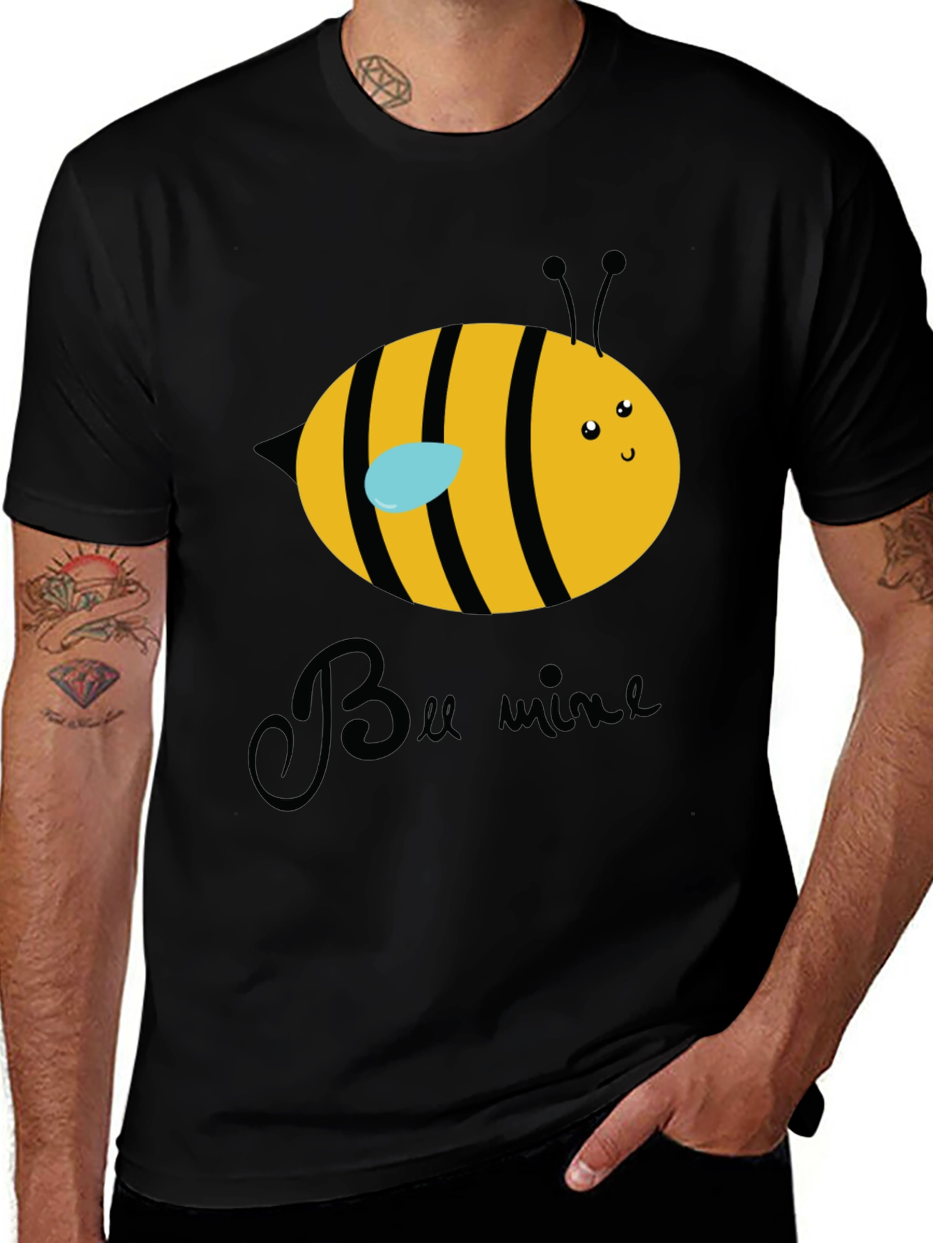 Bee Mine Graphic T-Shirt - Black Crew Neck