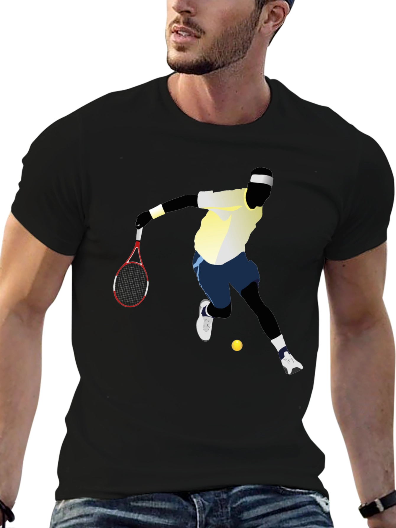 Tennis Player Graphic Tee - Black Cotton T-Shirt