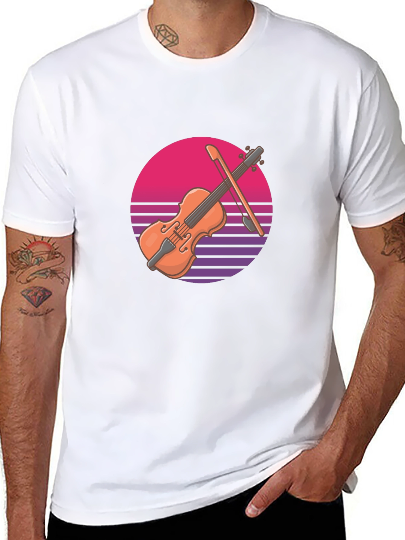 Retro Violin Graphic T-Shirt - Cool Musical Tee