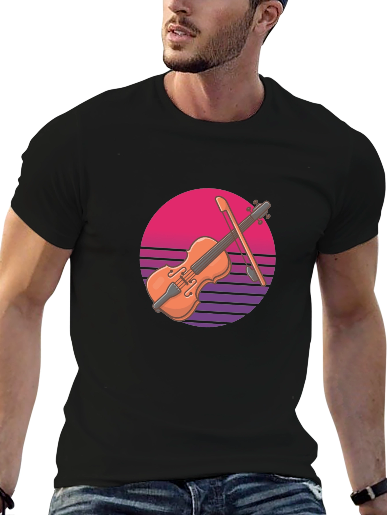 Retro Violin Graphic T-Shirt - Cool Musical Tee