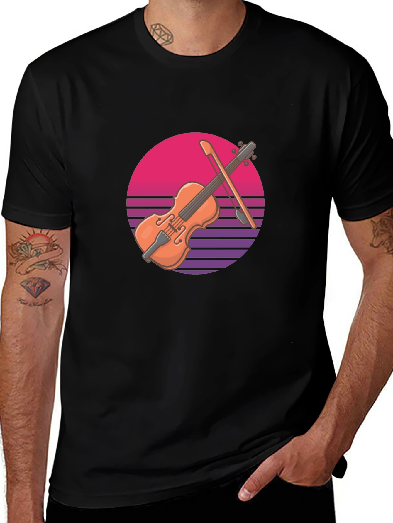Retro Violin Graphic T-Shirt - Cool Musical Tee