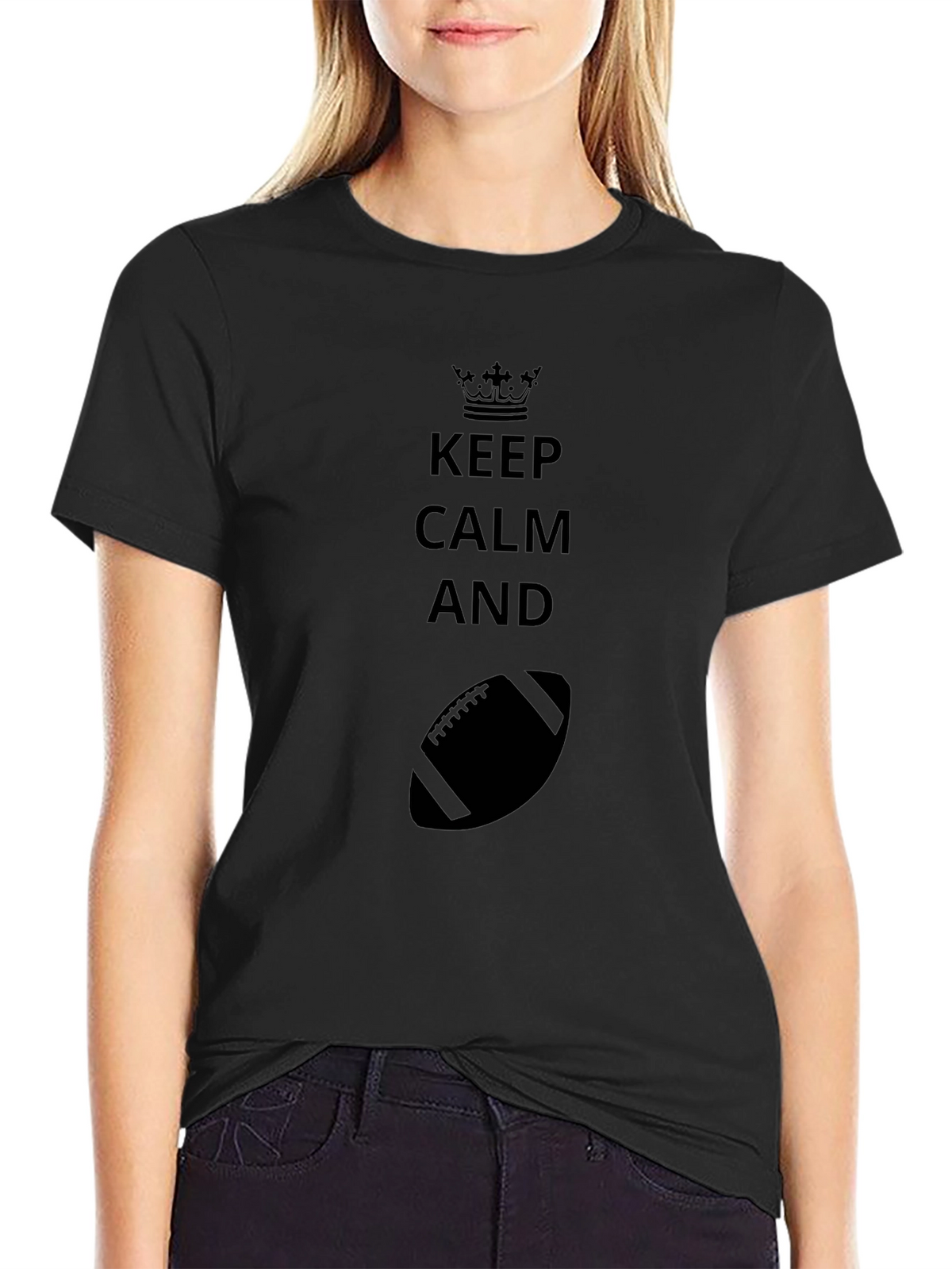 Keep Calm and Football Black T-Shirt