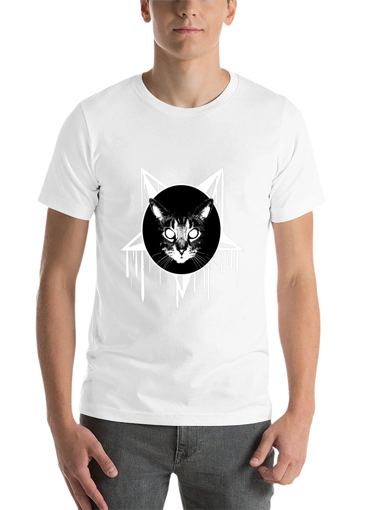 Occult Cat Graphic Tee - Black Cotton T-Shirt