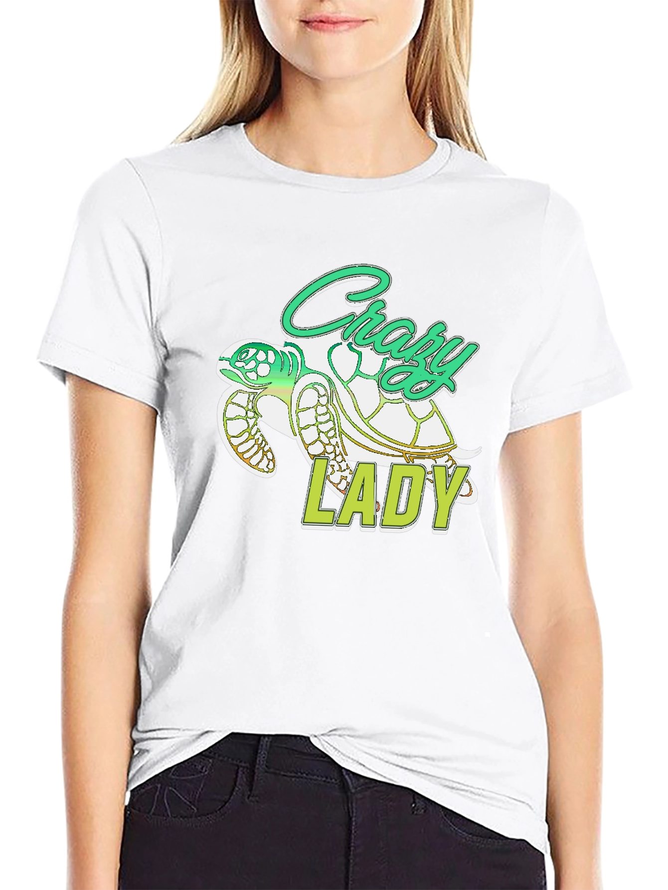 Crazy Lady Turtle T-Shirt - Black