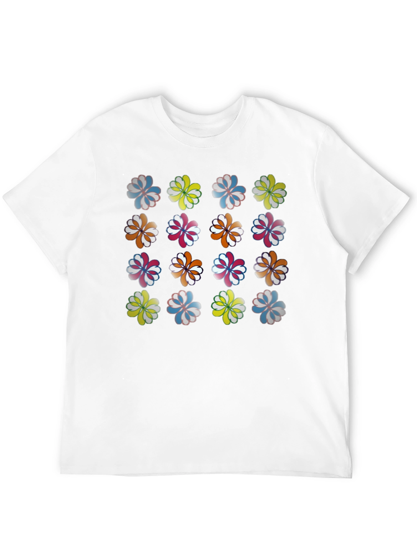 Floral Pattern Crew Neck T-Shirt - Black