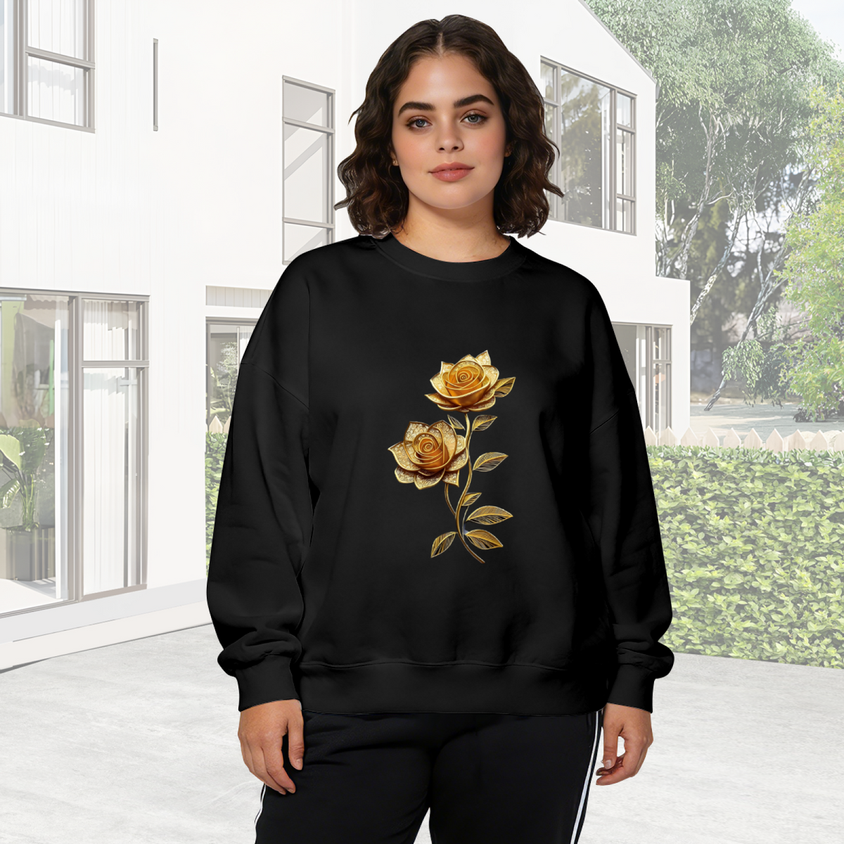 Luxurious Golden Rose Pair Crewneck Sweatshirt