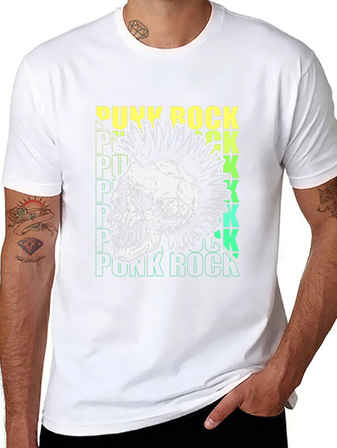 Punk Rock Skull Graphic Tee - Black