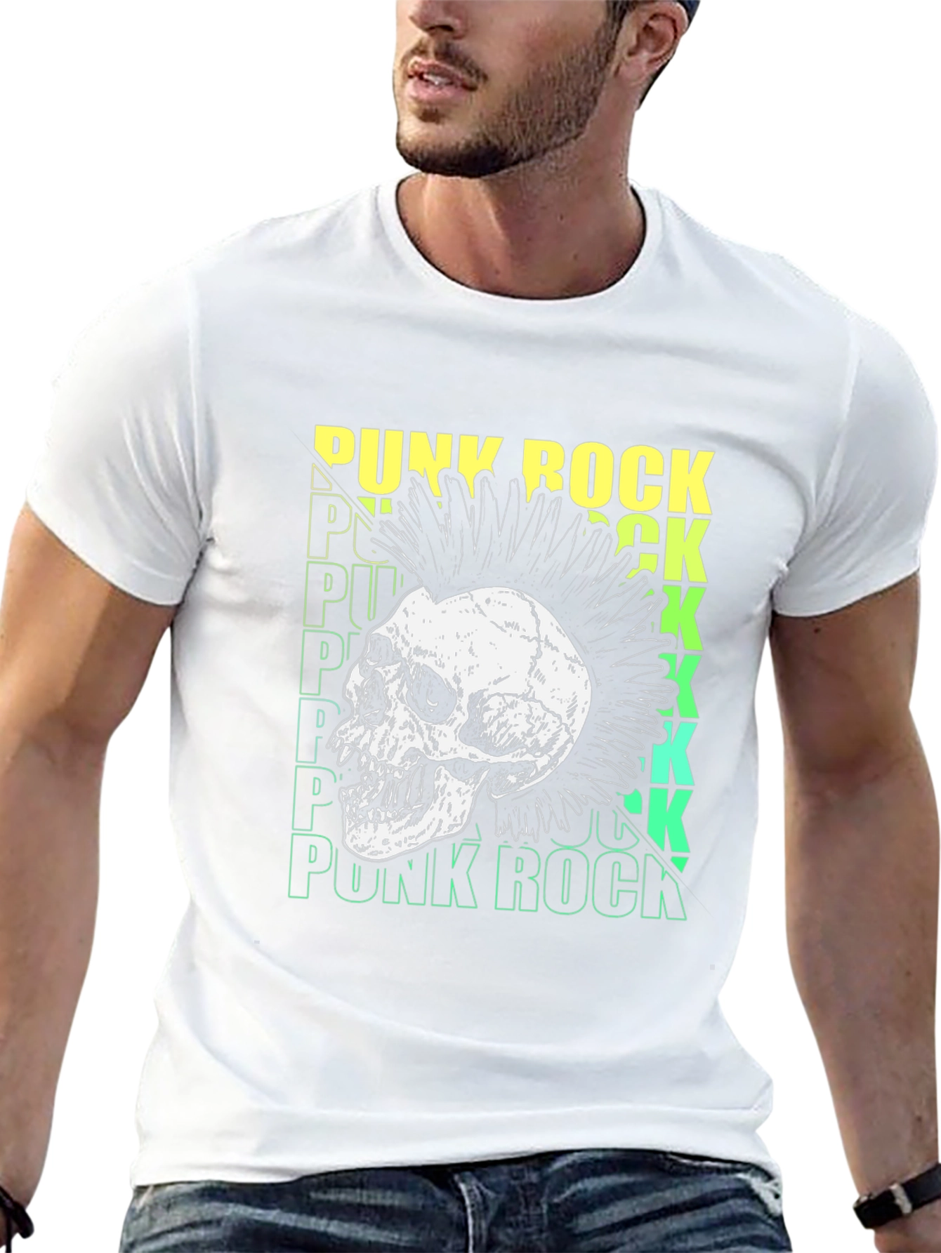 Punk Rock Skull Graphic Tee - Black