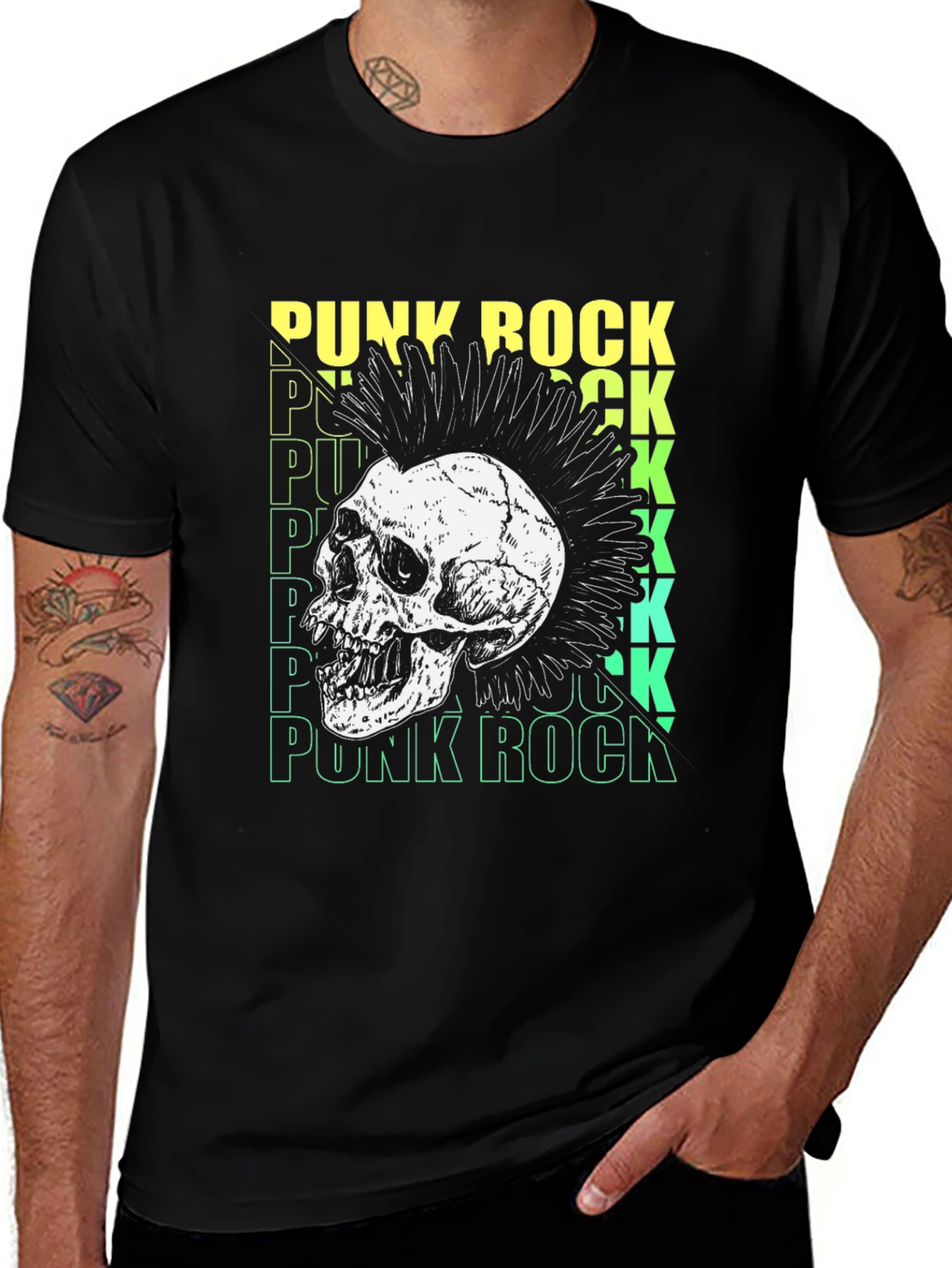Punk Rock Skull Graphic Tee - Black