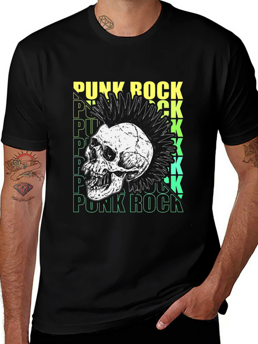 Punk Rock Skull Graphic Tee - Black