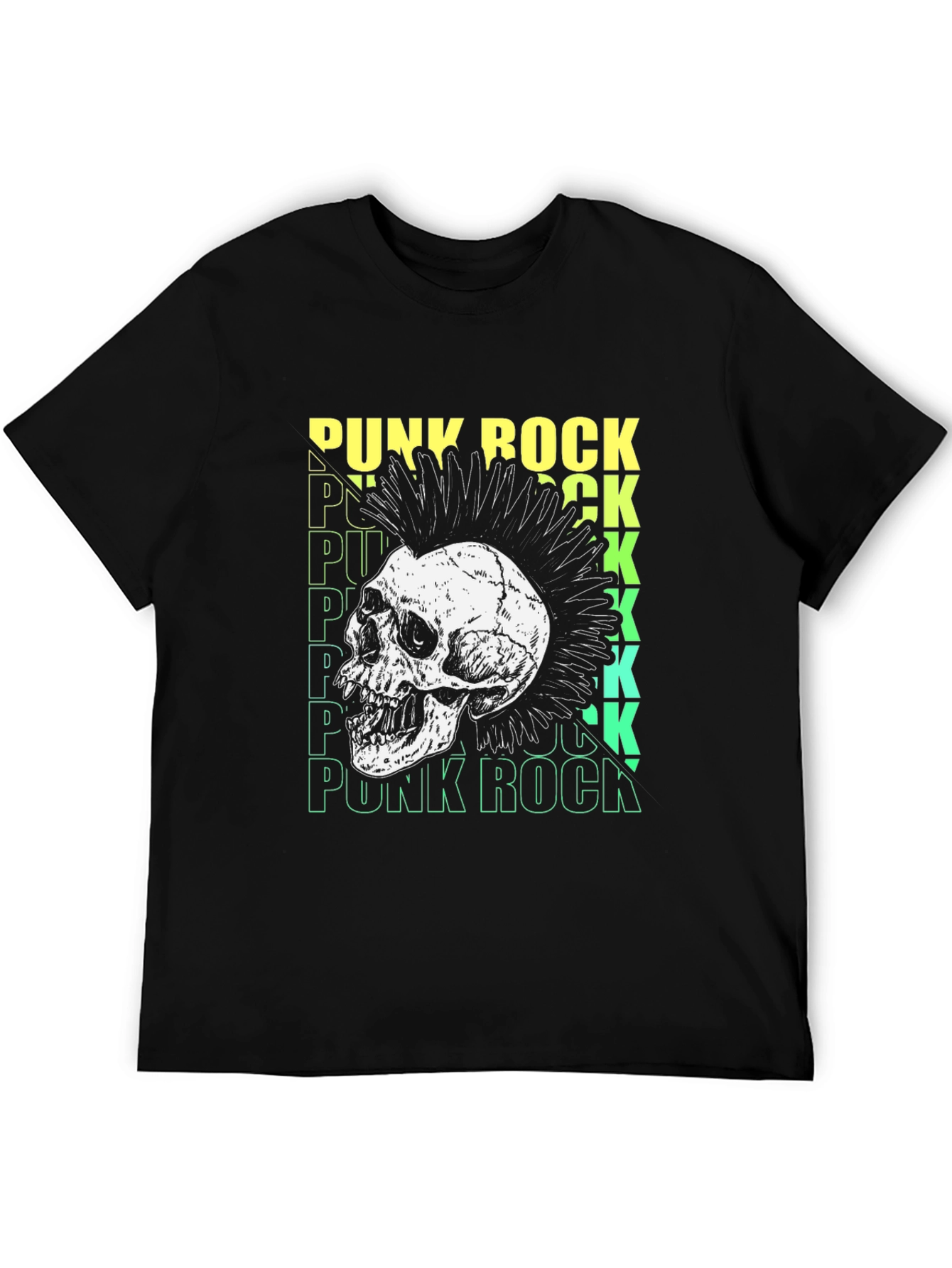 Punk Rock Skull Graphic Tee - Black