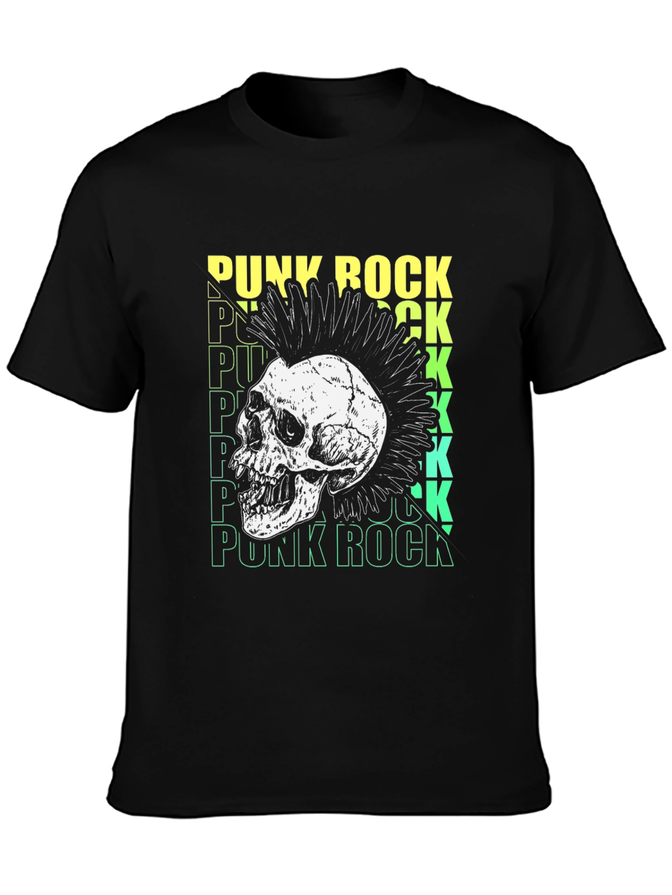 Punk Rock Skull Graphic Tee - Black