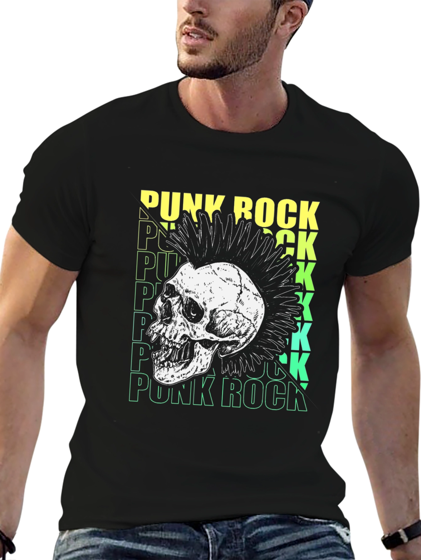 Punk Rock Skull Graphic Tee - Black