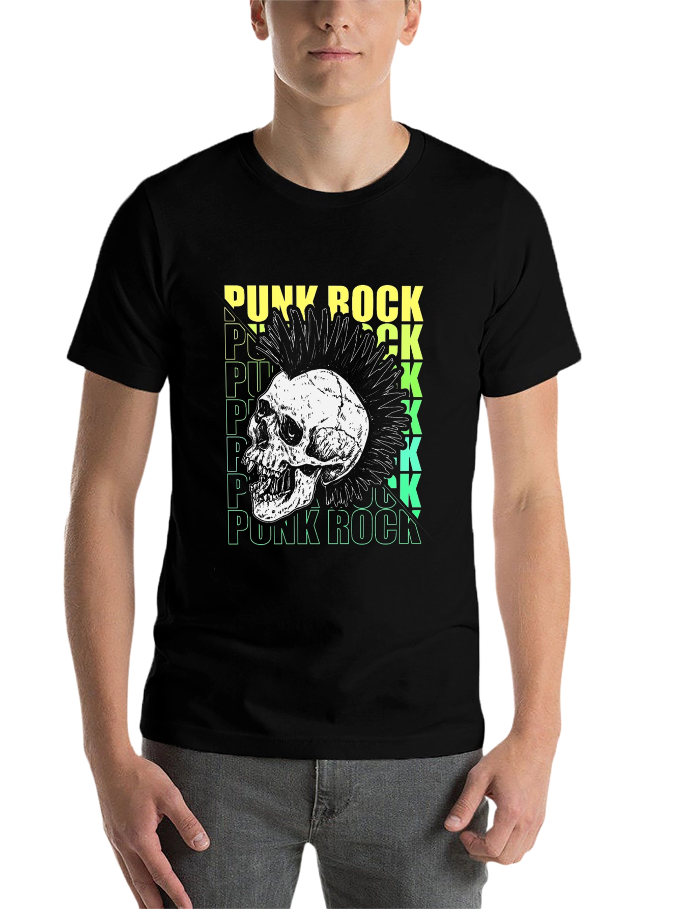 Punk Rock Skull Graphic Tee - Black