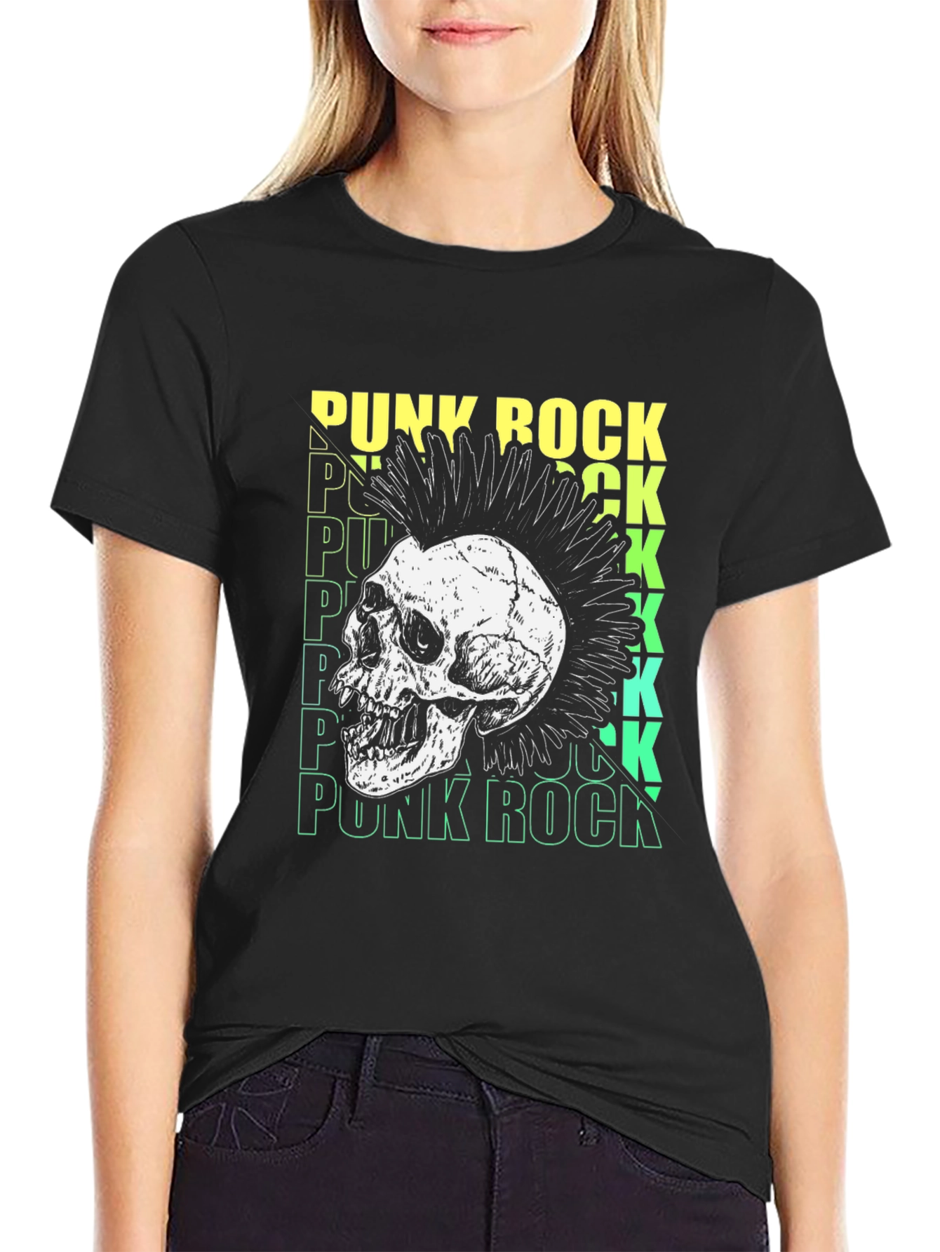 Punk Rock Skull Graphic Tee - Black