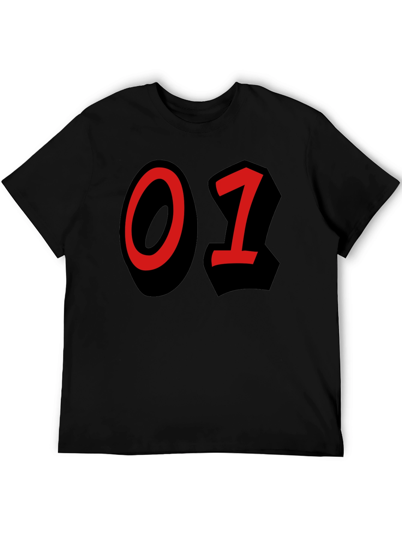 Bold Number T-Shirt - Black with Red 01 Design