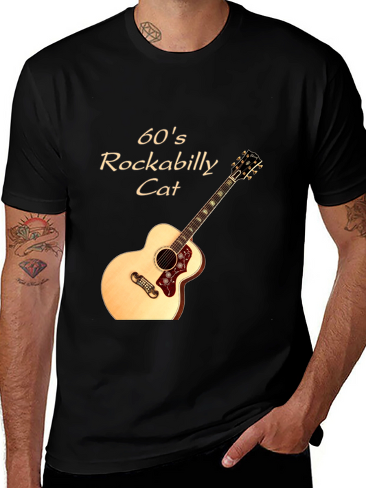 60s Rockabilly Cat T-Shirt - Guitar Graphic Tee