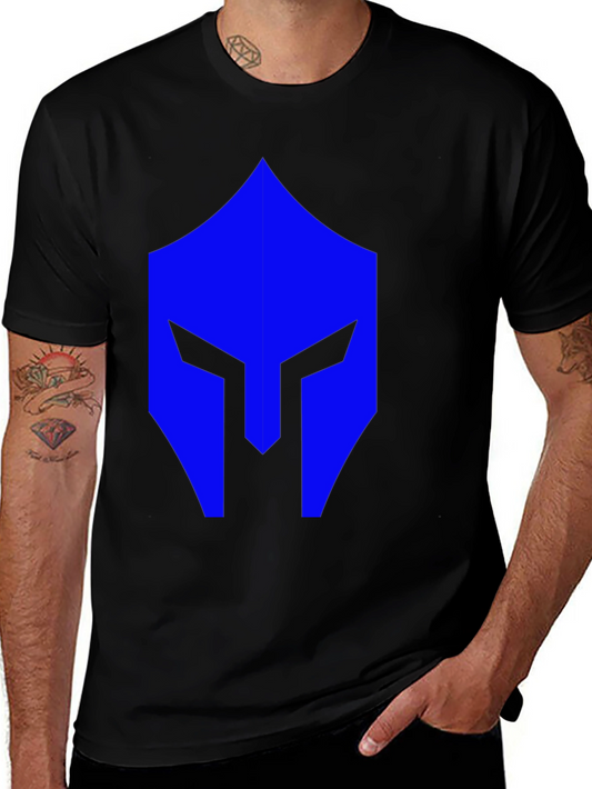 Blue Spartan Helmet Graphic Black T-Shirt