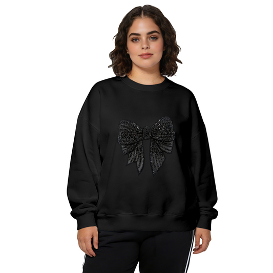 Sparkly Rhinestone?Style Black Bow Crewneck Sweatshirt