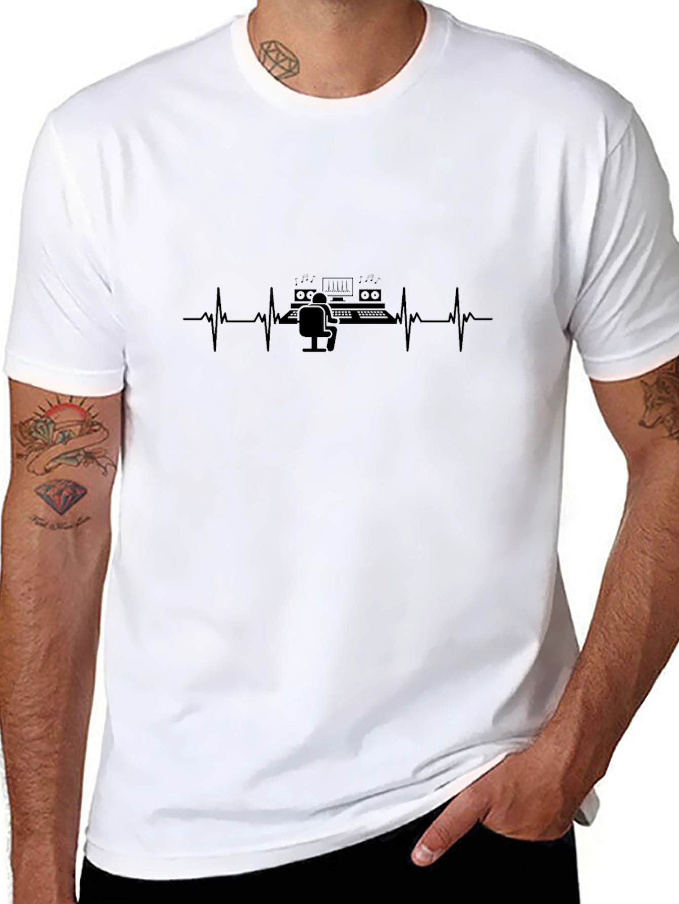 Music Producer Heartbeat T-Shirt - Black