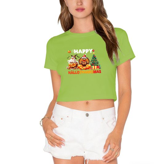 Happy Hallothanksmas Halloween Thanksgiving Christmas Mix Crop Top