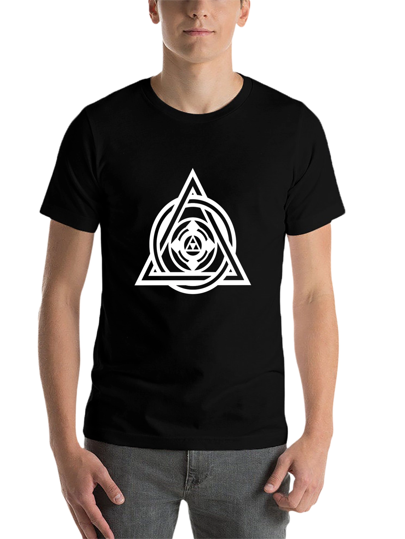Geometric Triangle Circle Graphic Black T-Shirt