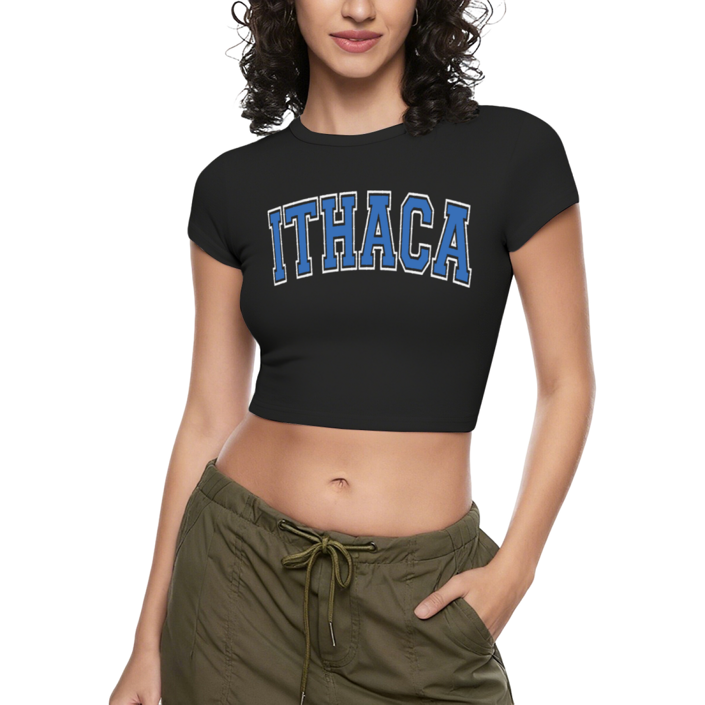Vintage Ithaca College Varsity Letter Grey Cropped T-Shirt