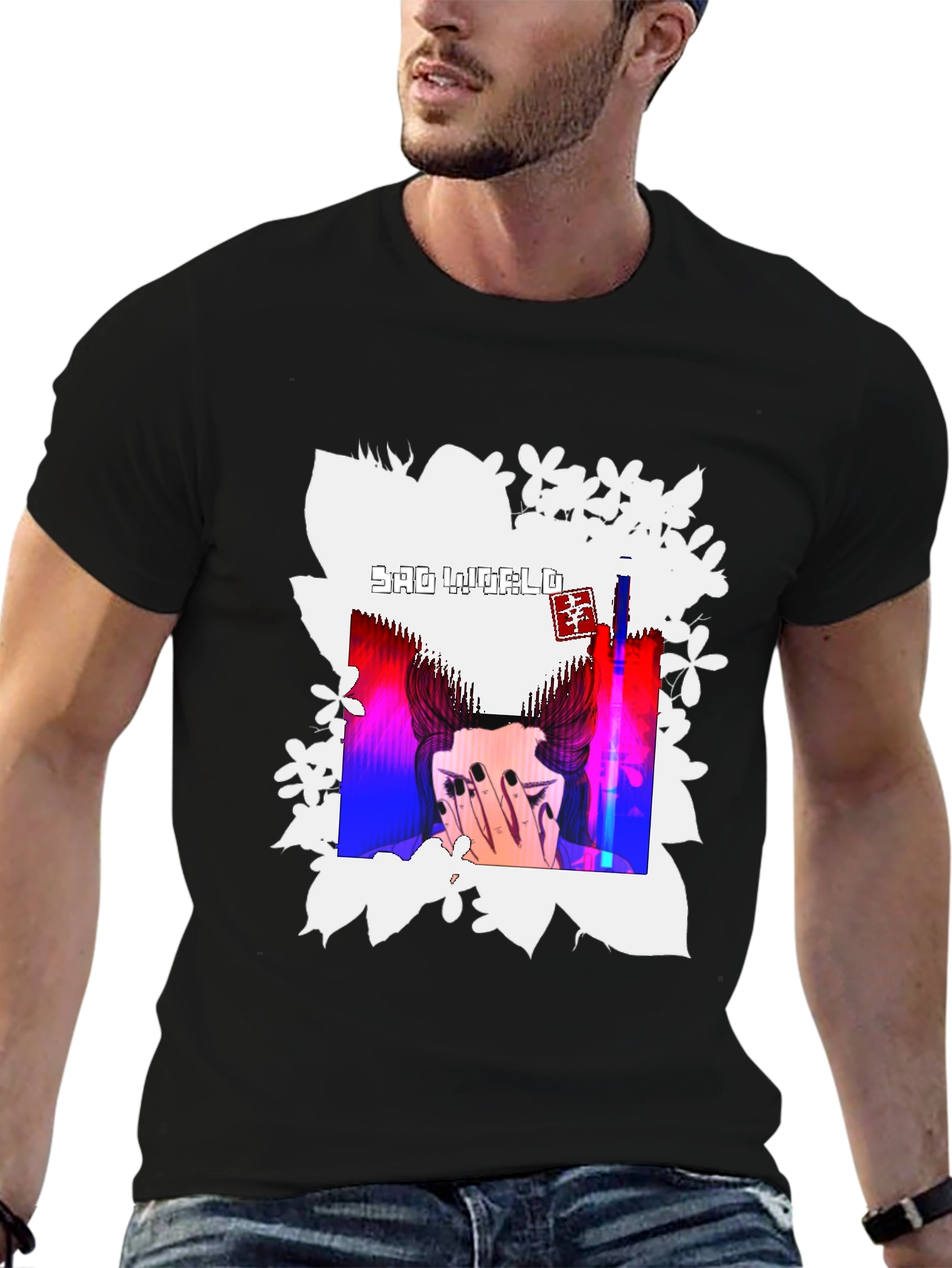 Sad World Graphic Print Black T-Shirt