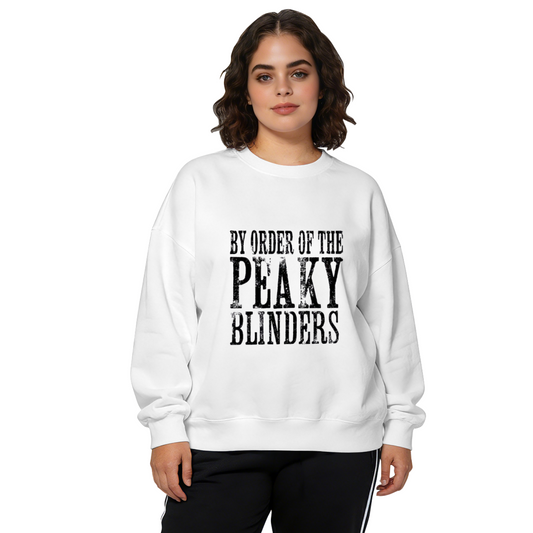 Peaky Blinders Retro Text Graphic White Crewneck Sweatshirt