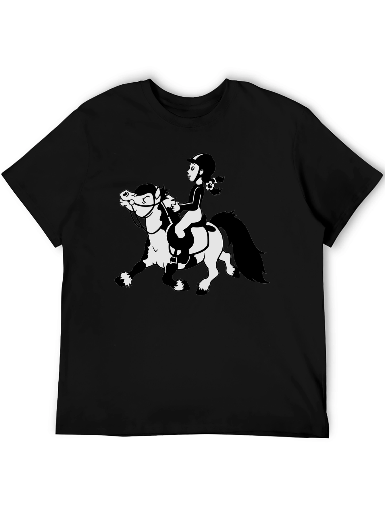 Cartoon Horse Riding Black T-Shirt