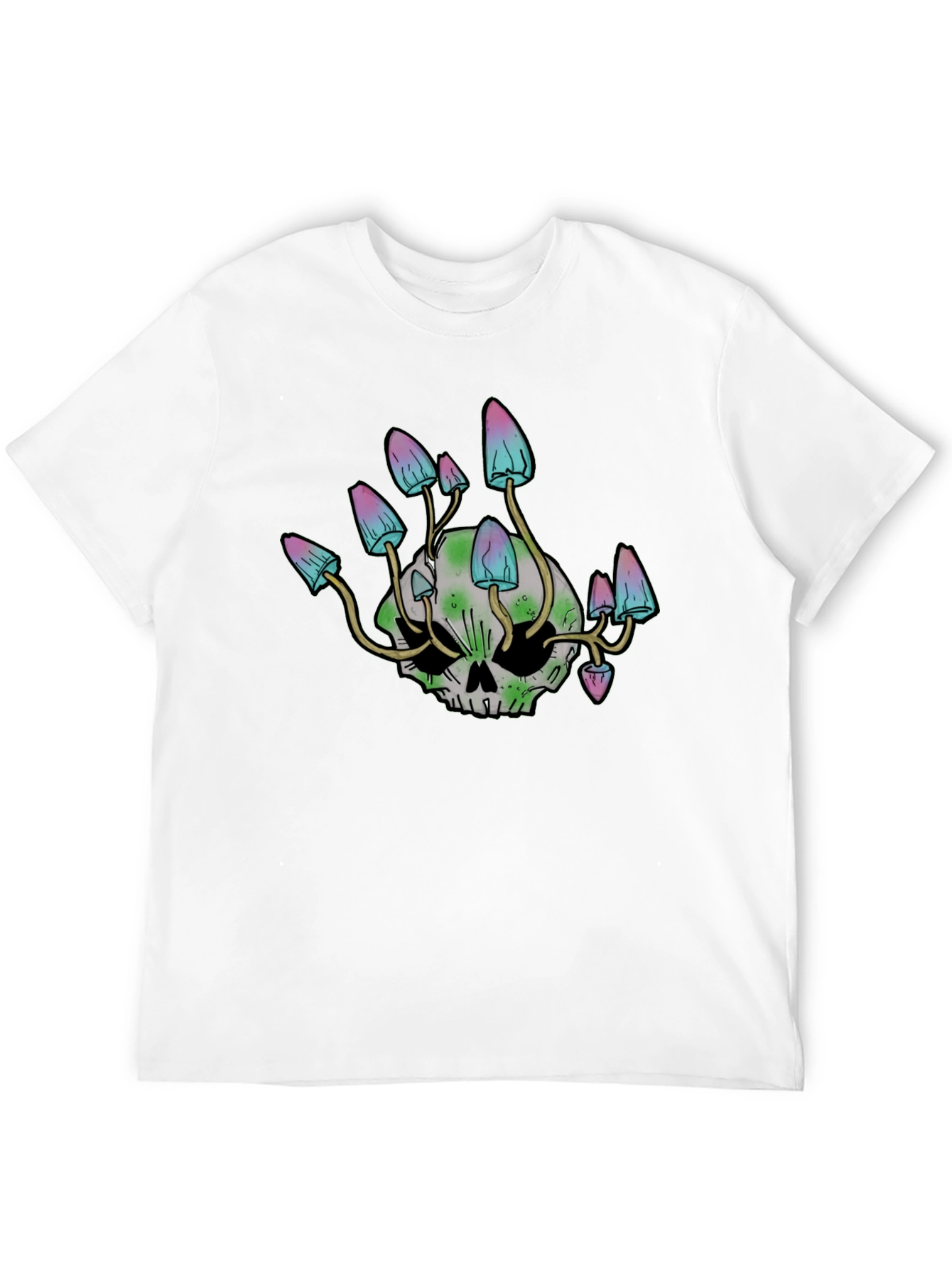 Skull Mushroom Graphic Tee - Black Cotton Blend Shirt