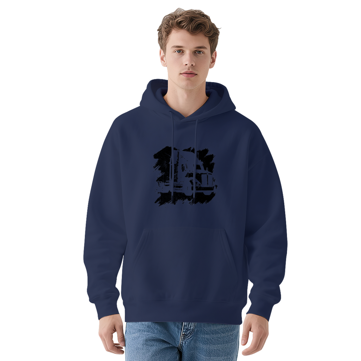 Vintage Big Rig Truck Sketch White Hoodie, Cozy Casual Men¡¯s Street Pullover