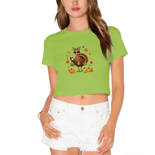 Cool Sunglasses Turkey Fall Thanksgiving Cropped Tee
