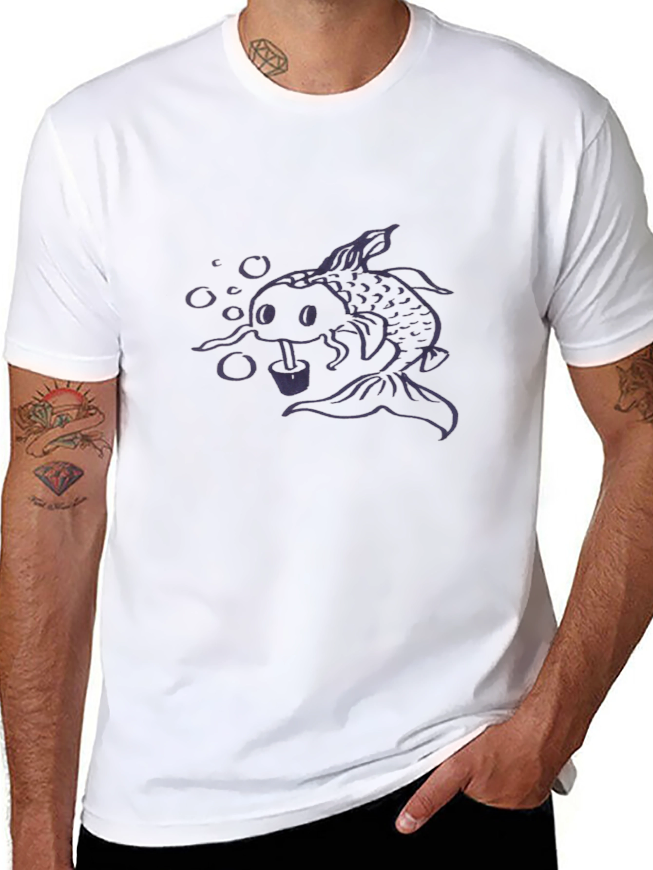 Koi Fish Bubble Tea Graphic Tee - Black
