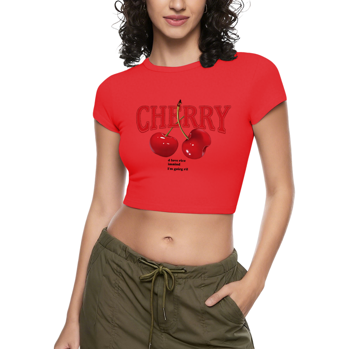 Retro Red Cherry Letter Y2K Aesthetic Black Crop Tee