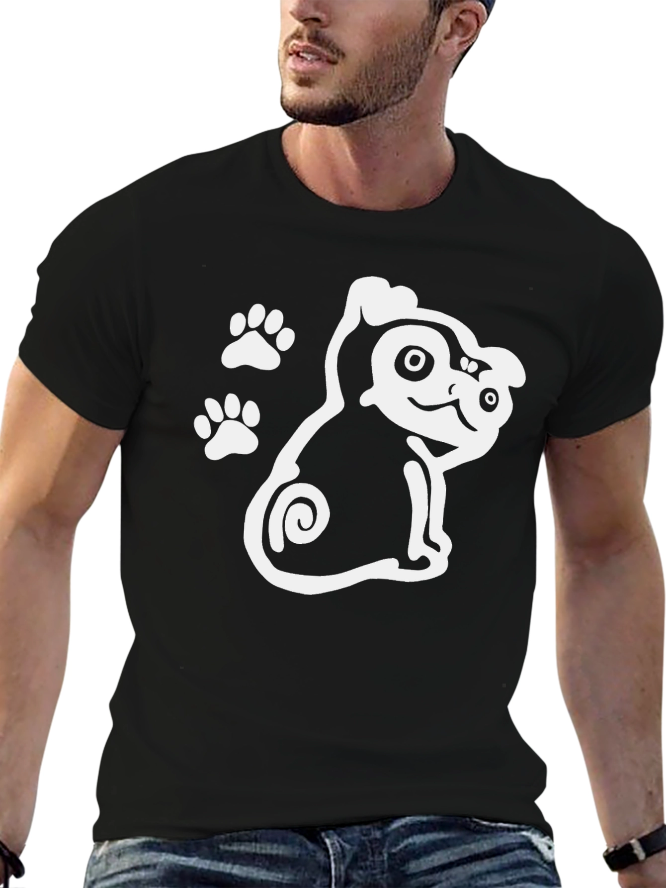 Cute Dog Graphic Print Black T-Shirt