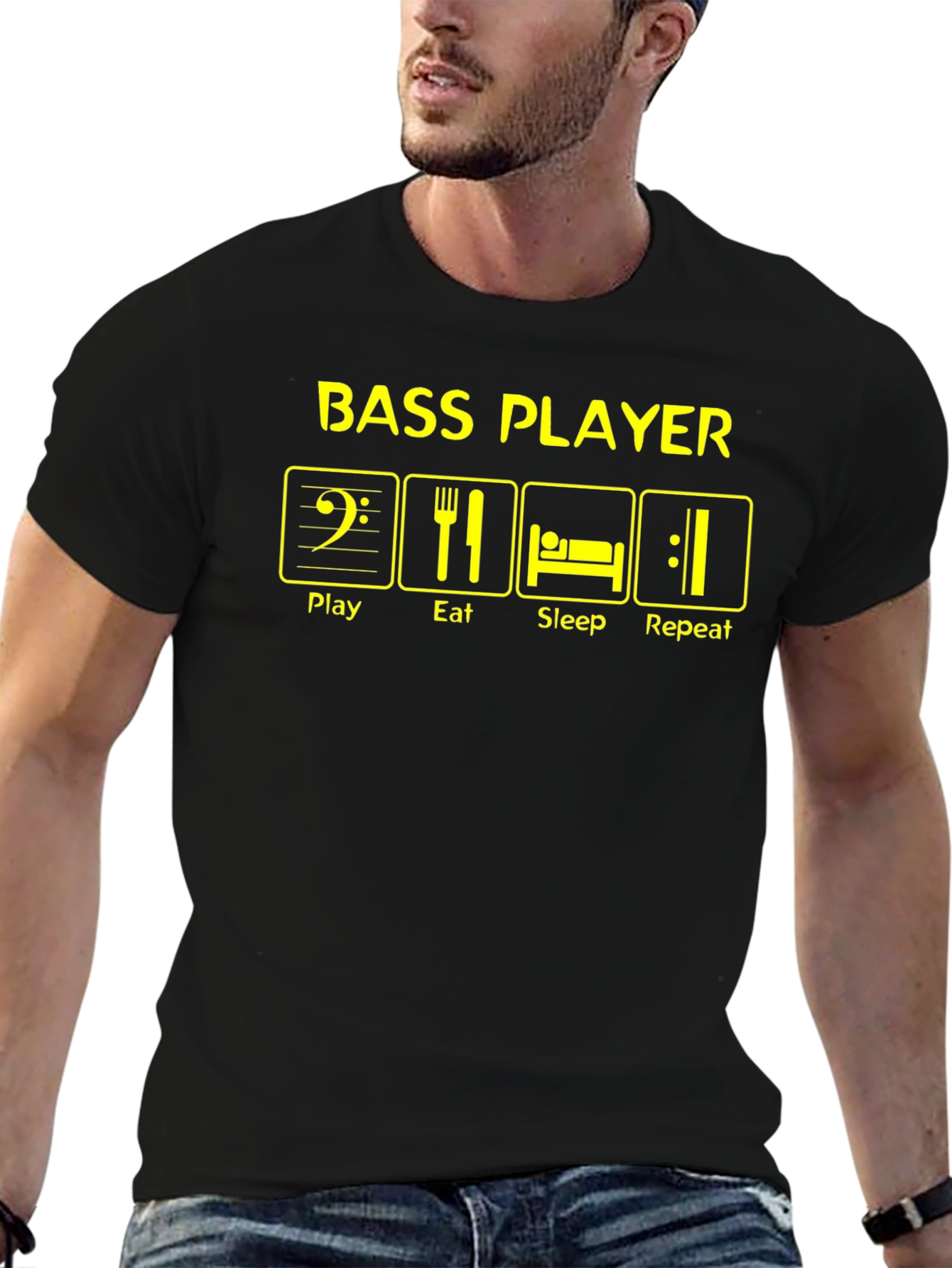 Bass Player Play Eat Sleep Repeat Graphic T-Shirt