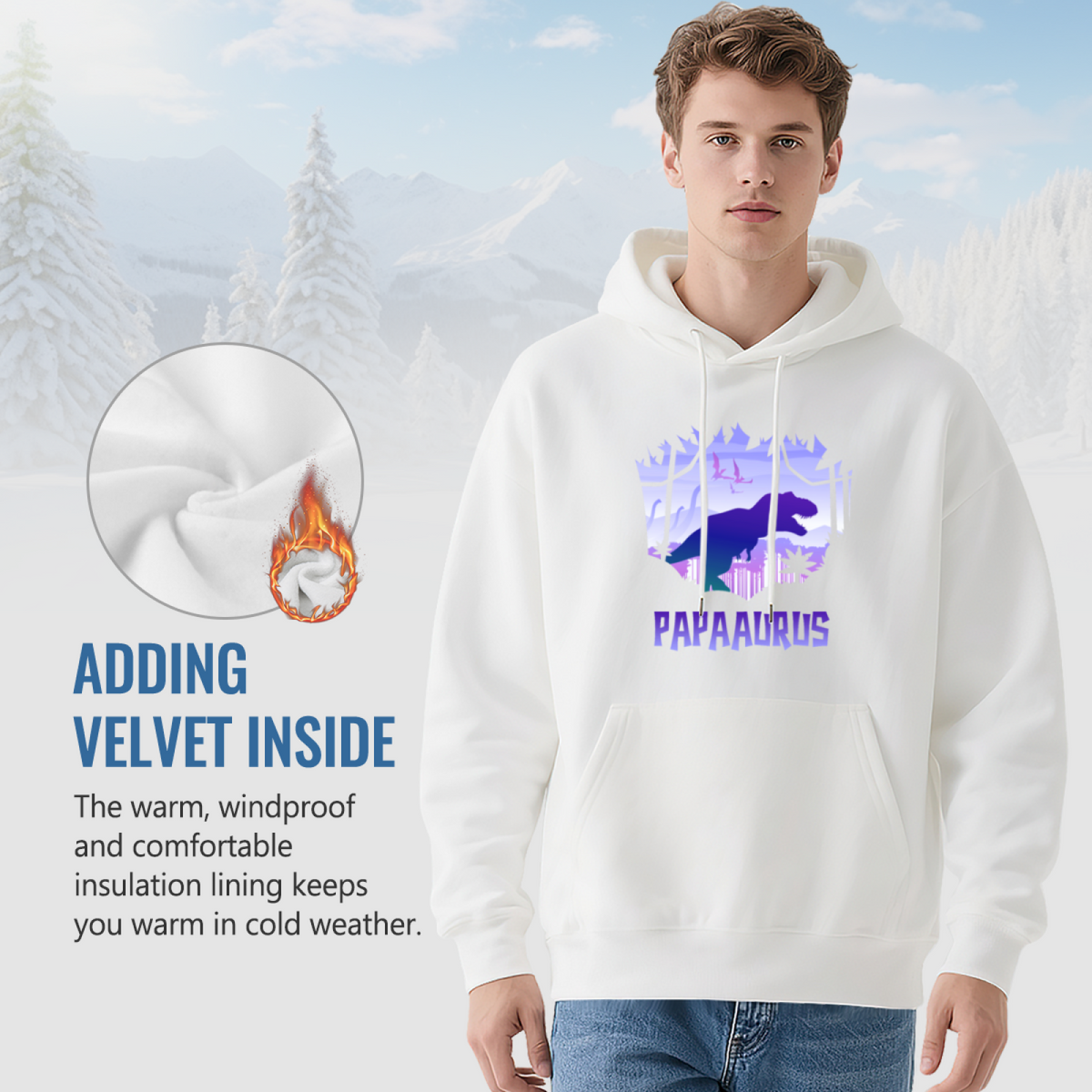 Retro Papa Dinosaur Graphic Men Hoodie, Family Soft Comfort