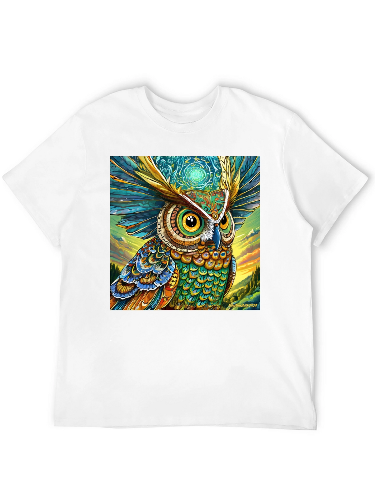 Owl Art Print Black Tee