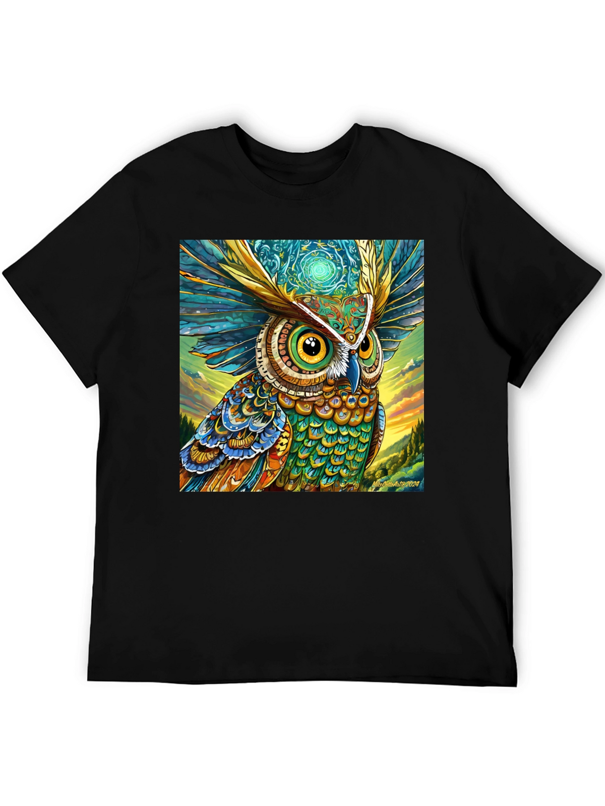 Owl Art Print Black Tee