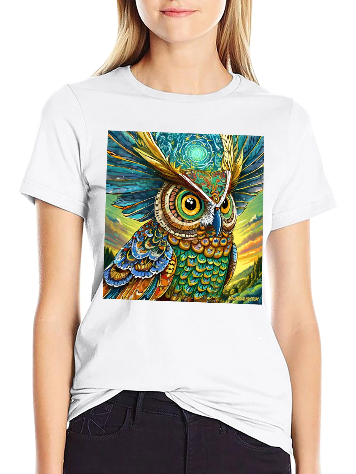 Owl Art Print Black Tee