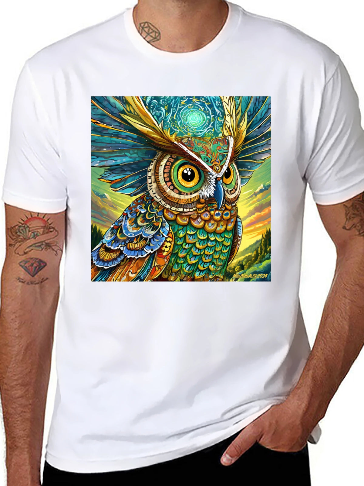 Owl Art Print Black Tee
