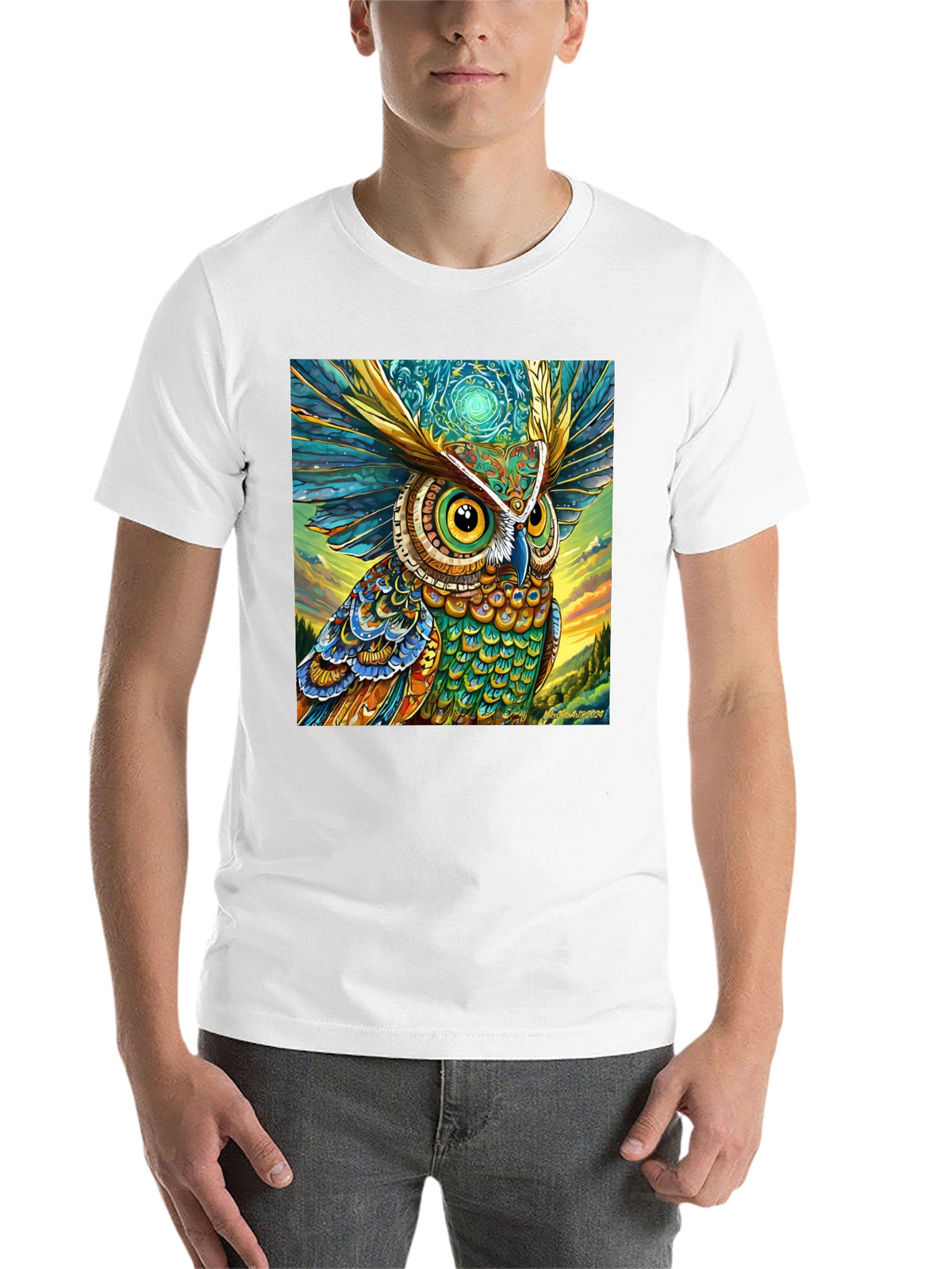 Owl Art Print Black Tee